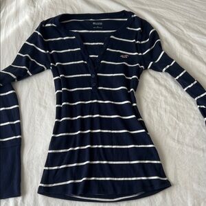 Elena Gilbert y2k hollister striped navy blue and white long sleeve fitted top